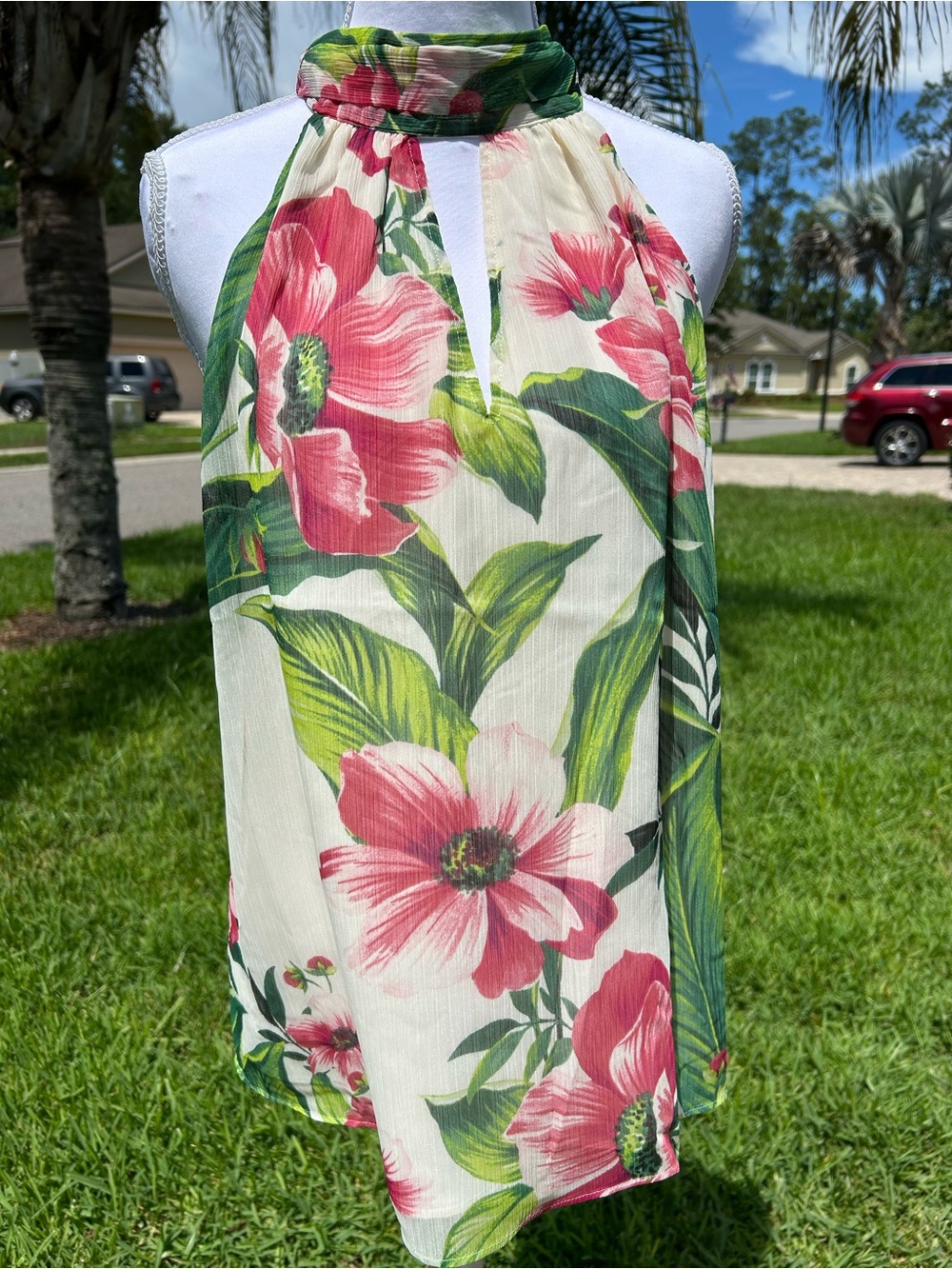 NWT🌷WHBM Chiffon Tie-Neck Keyhole Halter Top